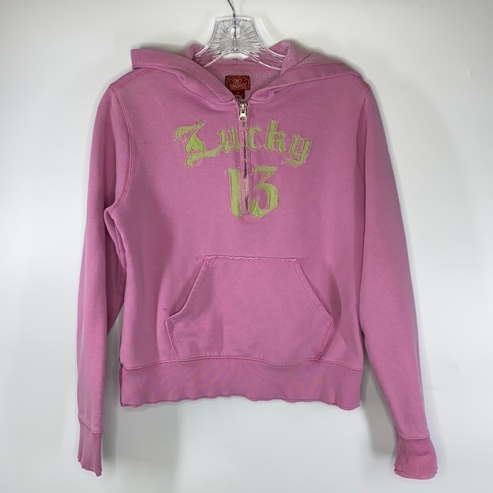 Lucky Brand Pink Hooded Zip Sweatshirt Medium